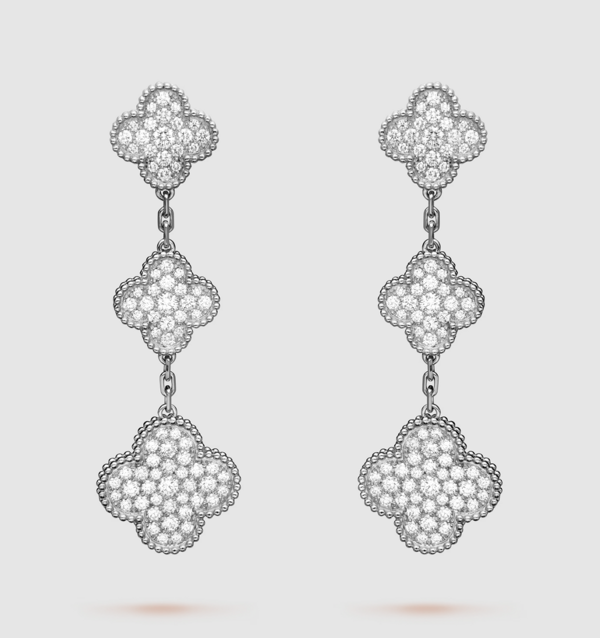 [⭐Clover Jewelry]CLOVER 3 MOTIF DIAMOND SILVER DROP EARRINGS