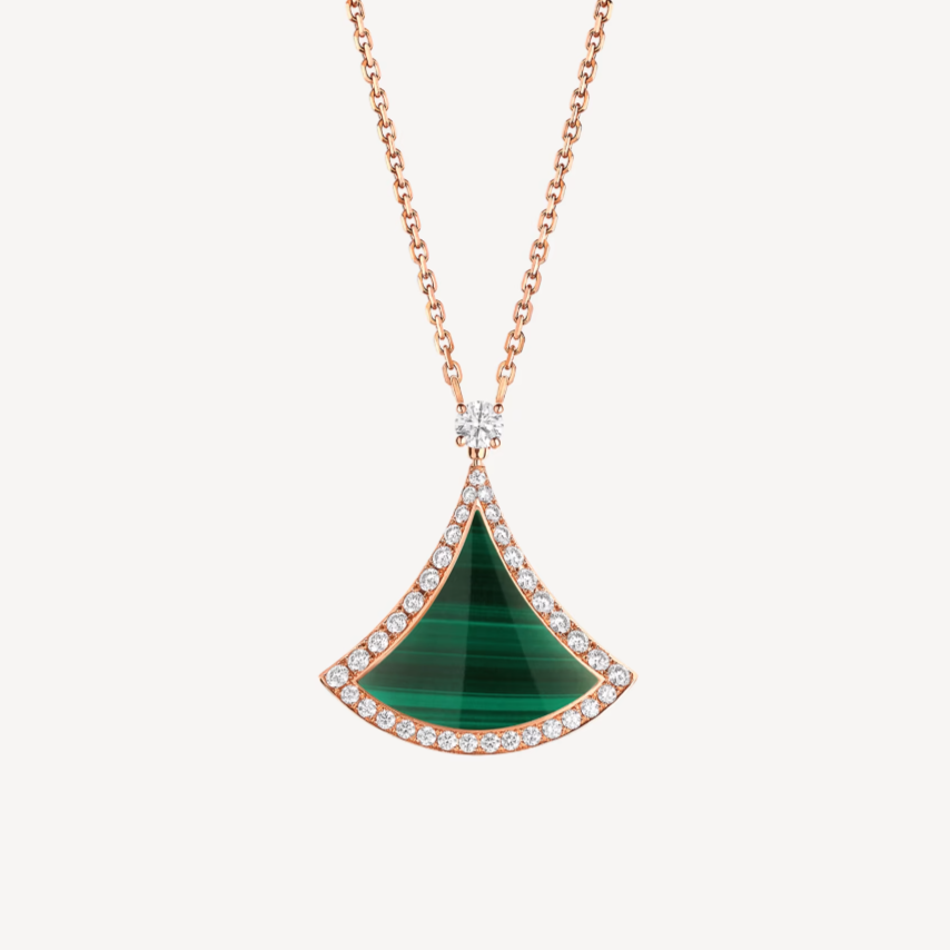 [⭐Clover Jewelry]DREAM MALACHITE DIAMOND PAVED PINK GOLD NECKLACE