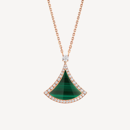 [⭐Clover Jewelry]DREAM MALACHITE DIAMOND PAVED PINK GOLD NECKLACE