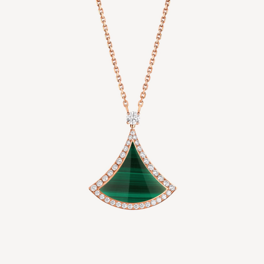 [⭐Clover Jewelry]DREAM MALACHITE DIAMOND PAVED PINK GOLD NECKLACE