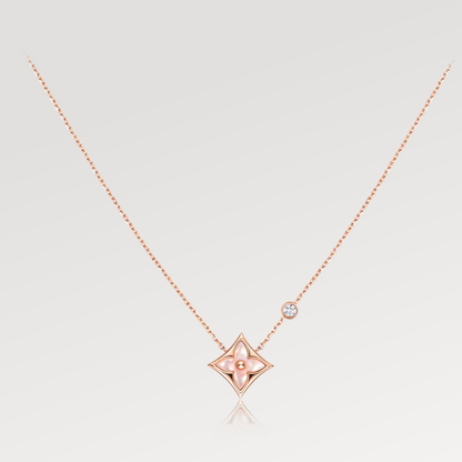 [⭐Clover Jewelry]STAR PINK MOP 1 DIAMOND PINK GOLD NECKLACE