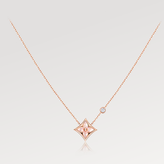 [⭐Clover Jewelry]STAR PINK MOP 1 DIAMOND PINK GOLD NECKLACE