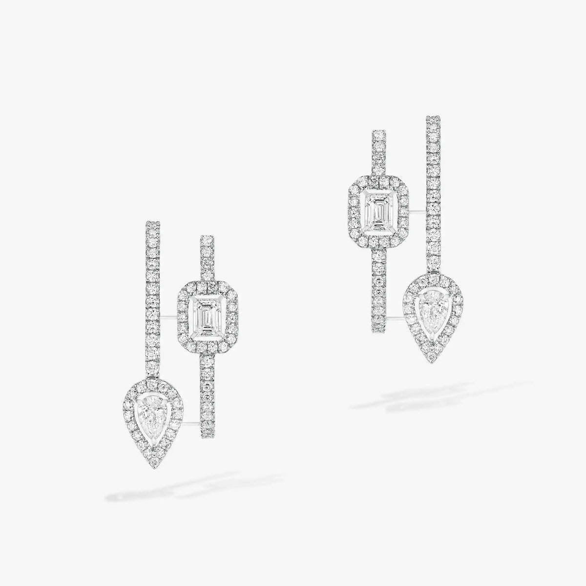 [⭐Clover Jewelry]CREOLES MY TWIN 2 RANGS SILVER DIAMOND EARRINGS