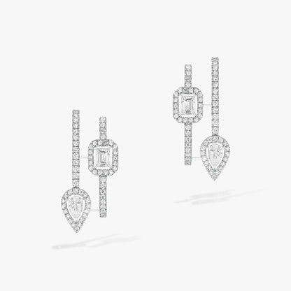 [⭐Clover Jewelry]CREOLES MY TWIN 2 RANGS SILVER DIAMOND EARRINGS