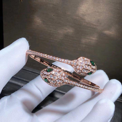 [⭐Clover Jewelry]SERPENTI BRACELET PINK GOLD MALACHITE DIAMOND DOUBLE SNAKE