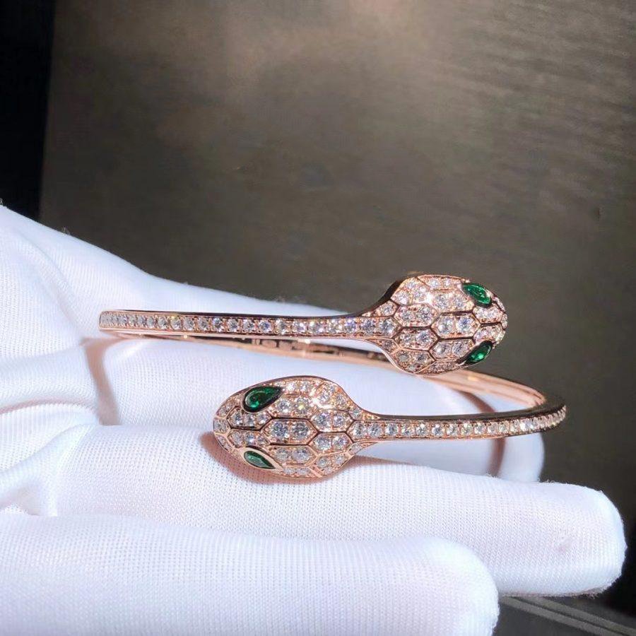 [⭐Clover Jewelry]SERPENTI BRACELET PINK GOLD MALACHITE DIAMOND DOUBLE SNAKE
