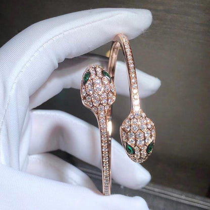 [⭐Clover Jewelry]SERPENTI BRACELET PINK GOLD MALACHITE DIAMOND DOUBLE SNAKE