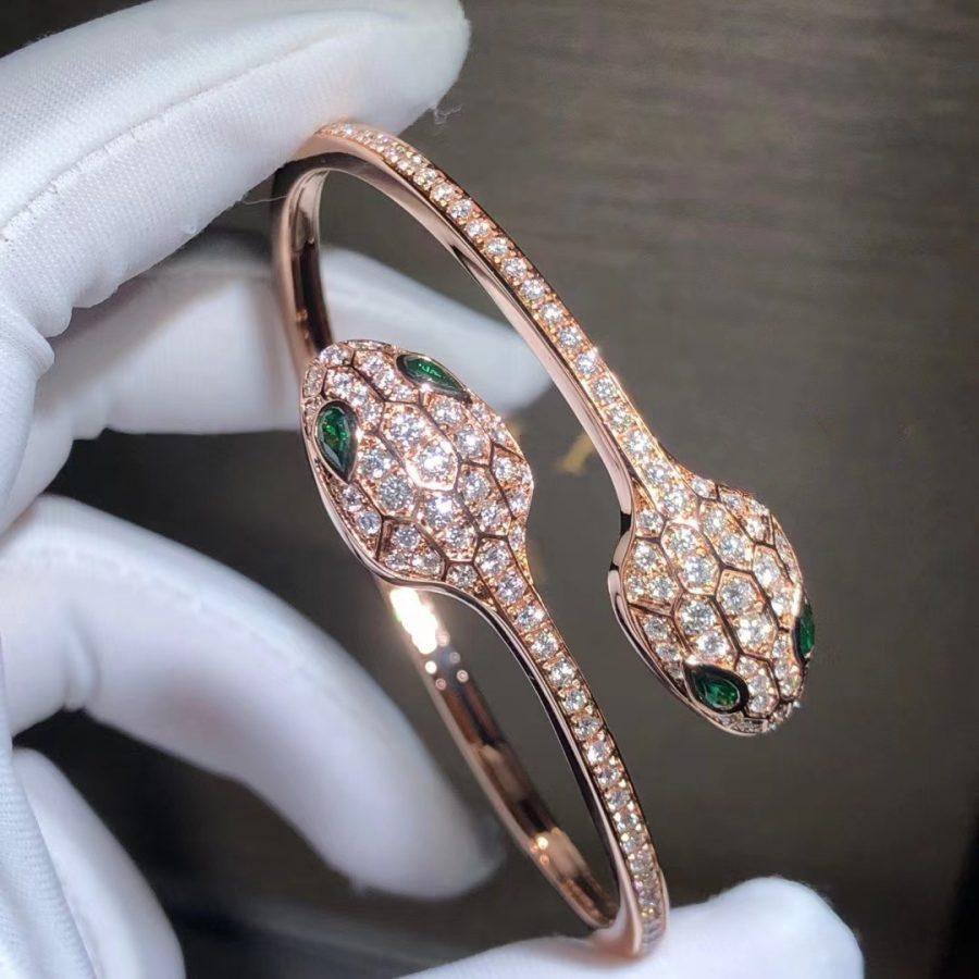 [⭐Clover Jewelry]SERPENTI BRACELET PINK GOLD MALACHITE DIAMOND DOUBLE SNAKE