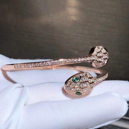 [⭐Clover Jewelry]SERPENTI BRACELET PINK GOLD MALACHITE DIAMOND DOUBLE SNAKE