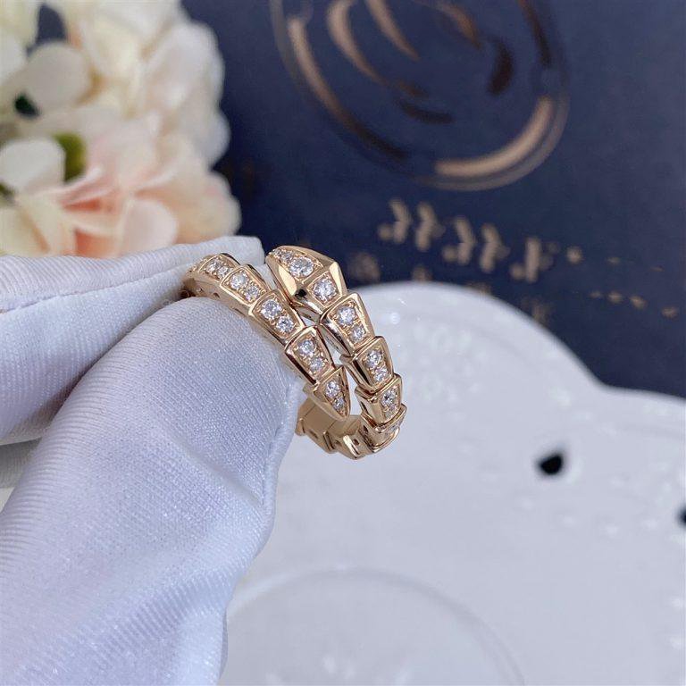 [⭐Clover Jewelry]SERPENTI RING PINK GOLD DIAMOND PAVED 4MM