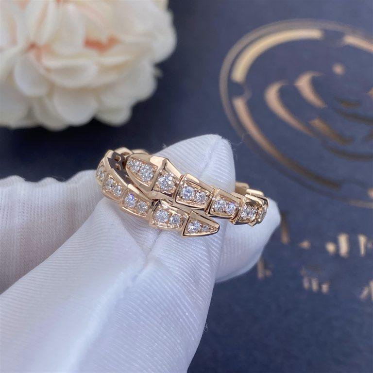 [⭐Clover Jewelry]SERPENTI RING PINK GOLD DIAMOND PAVED 4MM
