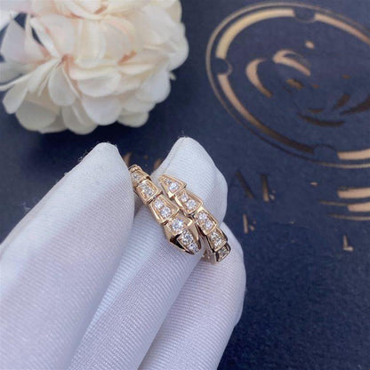 [⭐Clover Jewelry]SERPENTI RING PINK GOLD DIAMOND PAVED 4MM
