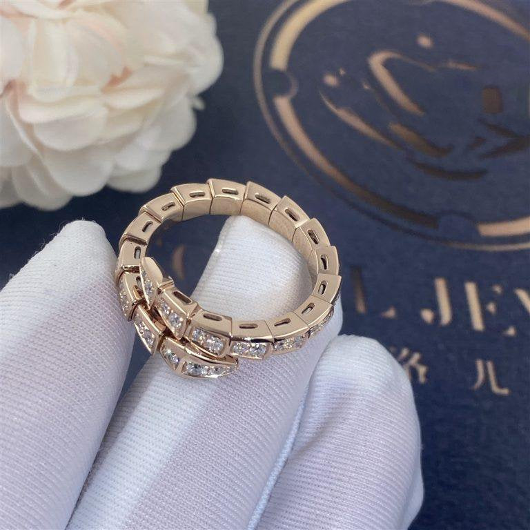 [⭐Clover Jewelry]SERPENTI RING PINK GOLD DIAMOND PAVED 4MM
