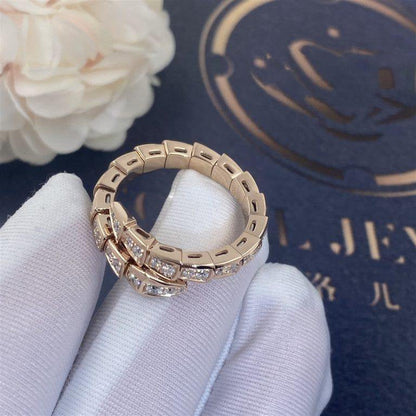 [⭐Clover Jewelry]SERPENTI RING PINK GOLD DIAMOND PAVED 4MM