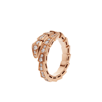 [⭐Clover Jewelry]SERPENTI RING PINK GOLD DIAMOND PAVED 4MM