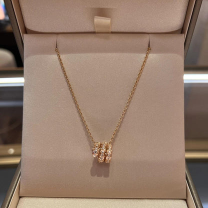 [⭐Clover Jewelry]SERPENTI PINK GOLD NECKLACE DOUBLE RING DIAMOND