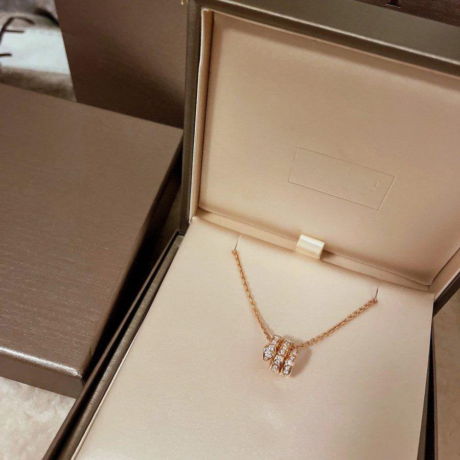 [⭐Clover Jewelry]SERPENTI PINK GOLD NECKLACE DOUBLE RING DIAMOND