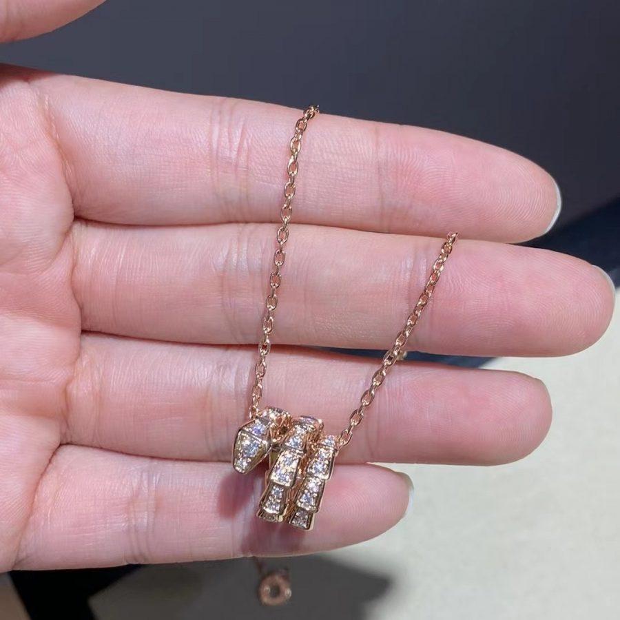 [⭐Clover Jewelry]SERPENTI PINK GOLD NECKLACE DOUBLE RING DIAMOND