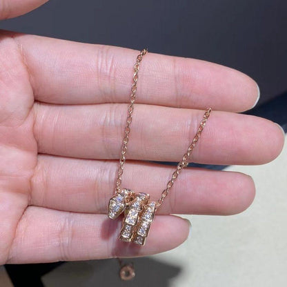 [⭐Clover Jewelry]SERPENTI PINK GOLD NECKLACE DOUBLE RING DIAMOND