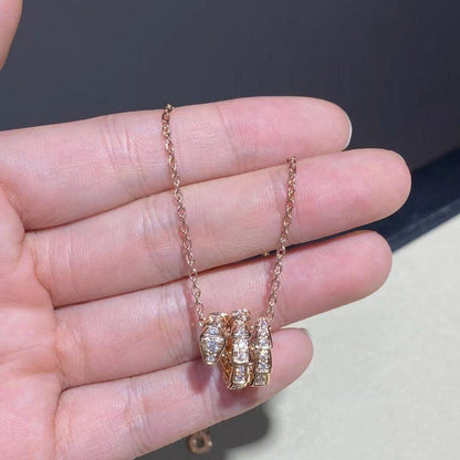 [⭐Clover Jewelry]SERPENTI PINK GOLD NECKLACE DOUBLE RING DIAMOND