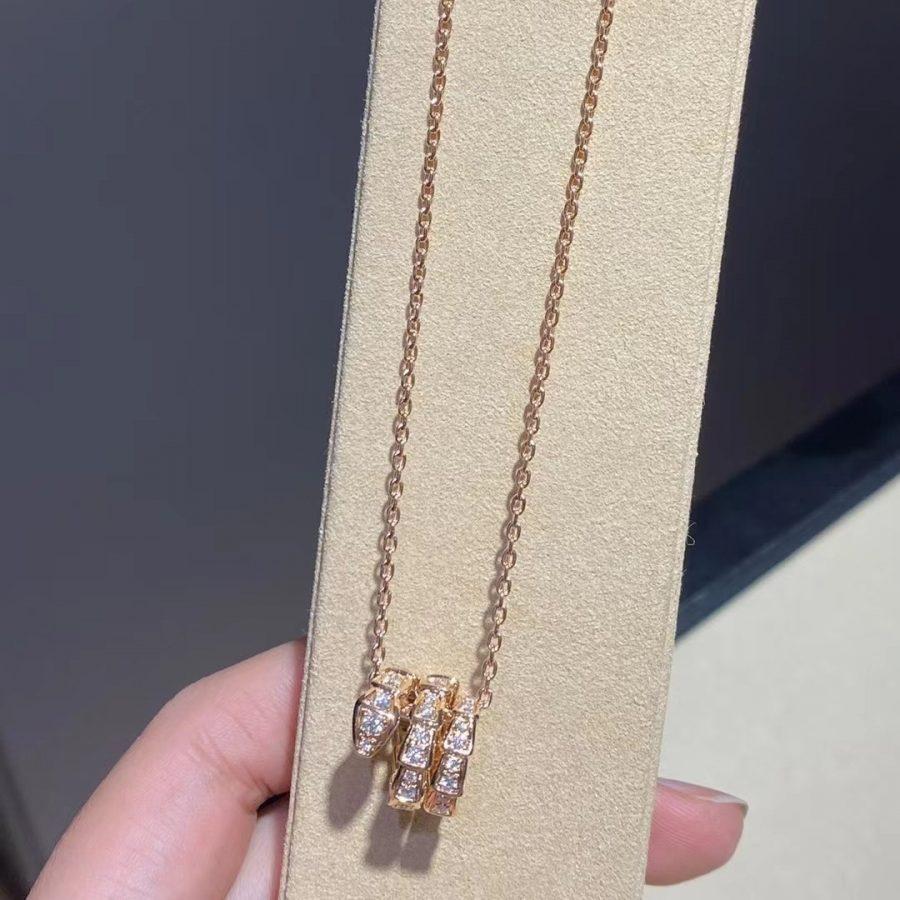 [⭐Clover Jewelry]SERPENTI PINK GOLD NECKLACE DOUBLE RING DIAMOND