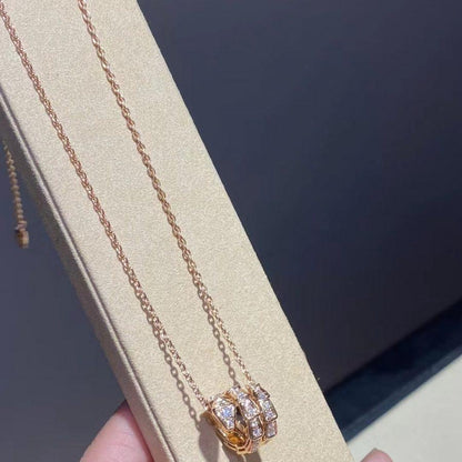 [⭐Clover Jewelry]SERPENTI PINK GOLD NECKLACE DOUBLE RING DIAMOND