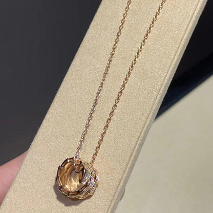 [⭐Clover Jewelry]SERPENTI PINK GOLD NECKLACE DOUBLE RING DIAMOND