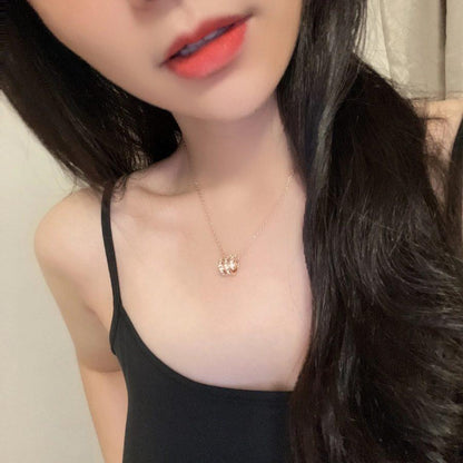 [⭐Clover Jewelry]SERPENTI PINK GOLD NECKLACE DOUBLE RING DIAMOND