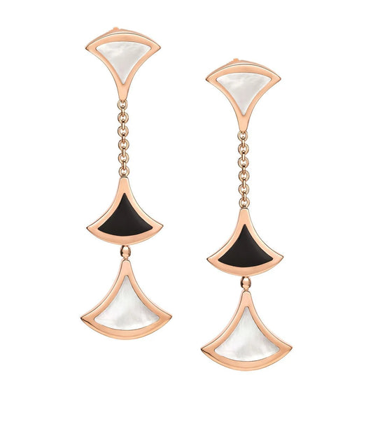 [⭐Clover Jewelry]DREAM EARRINGS 3 MOTIFS ONYX MOP PINK GOLD