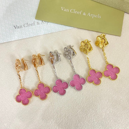 [⭐Clover Jewelry]2026 NEW CLOVER 2 MOTIF  BUBBLE PINK ENAMEL