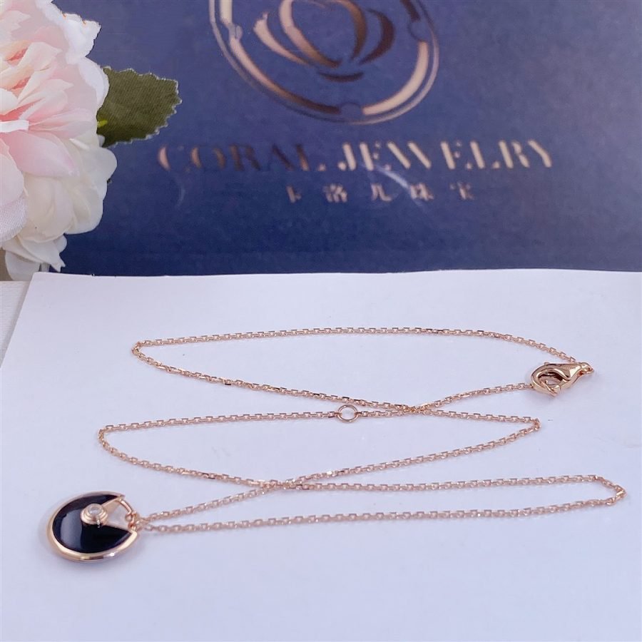 [⭐Clover Jewelry]AMULETTE ROSE GOLD ONYX NECKLACE