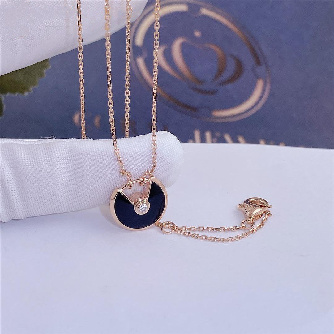 [⭐Clover Jewelry]AMULETTE ROSE GOLD ONYX NECKLACE