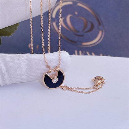 [⭐Clover Jewelry]AMULETTE ROSE GOLD ONYX NECKLACE