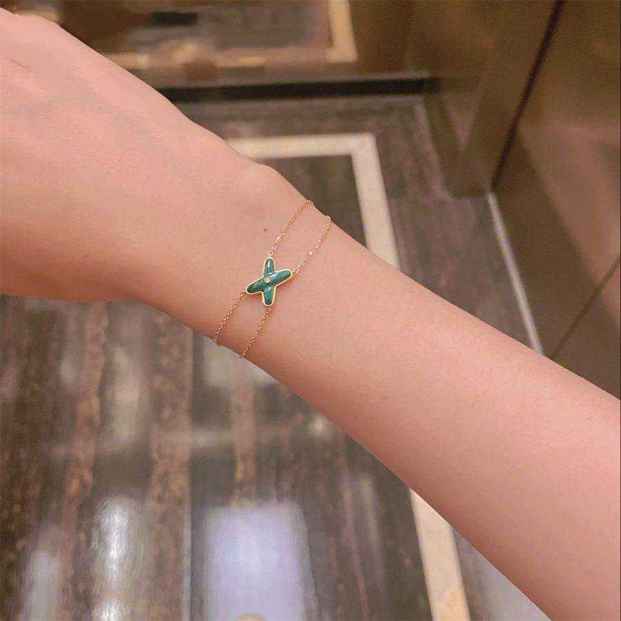 [⭐Clover Jewelry]JEUX BRACELET MALACHITE PINK GOLD 1 DIAMOND