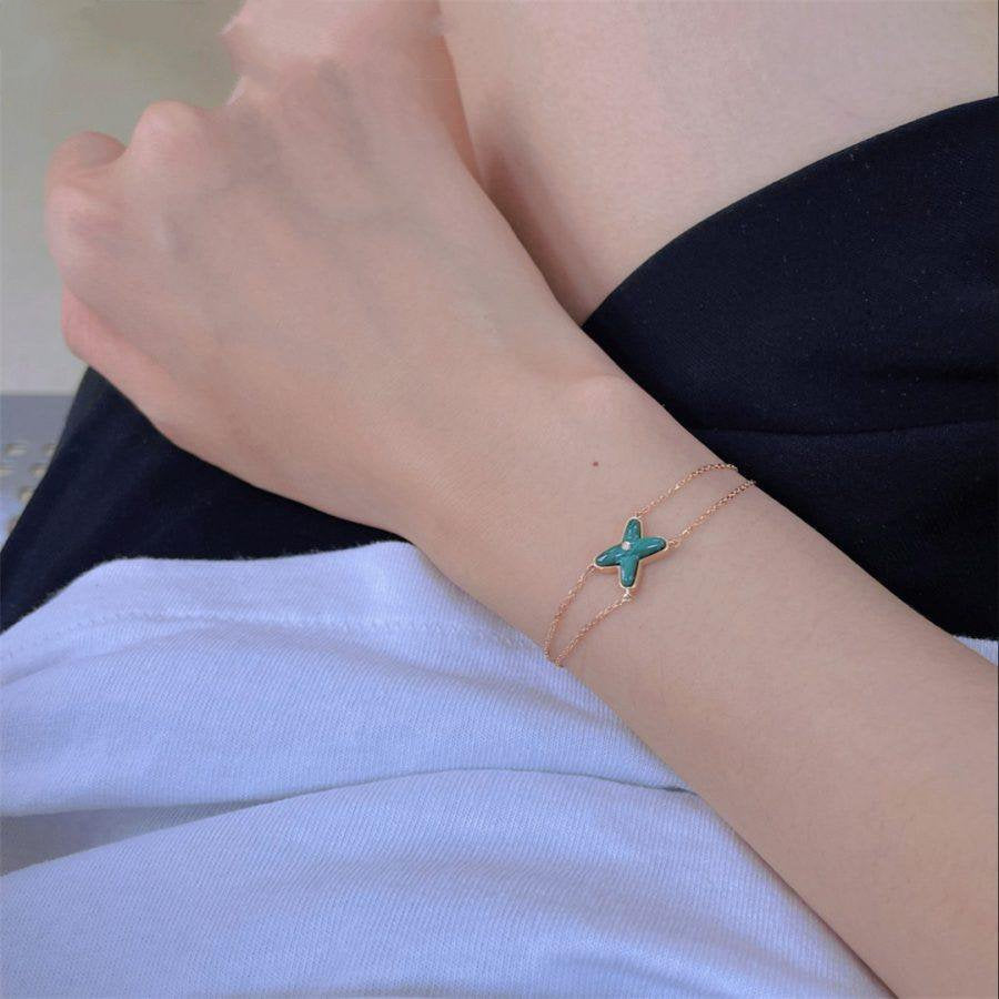 [⭐Clover Jewelry]JEUX BRACELET MALACHITE PINK GOLD 1 DIAMOND