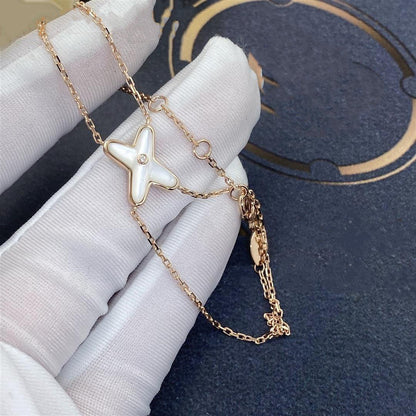[⭐Clover Jewelry]JEUX BRACELET WHITE MOP PINK GOLD 1 DIAMOND