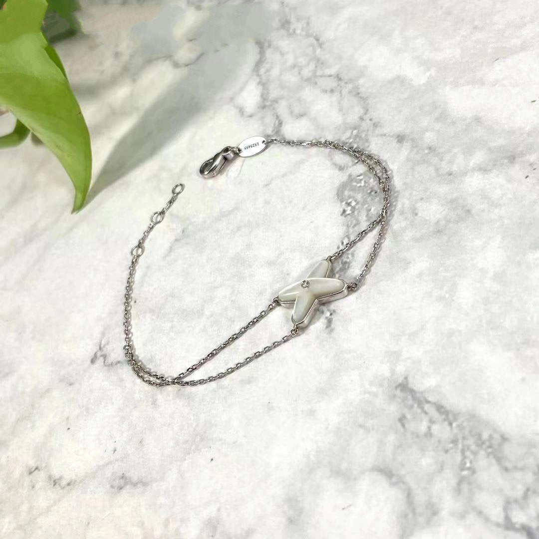 [⭐Clover Jewelry]JEUX BRACELET WHITE MOP SILVER 1 DIAMOND