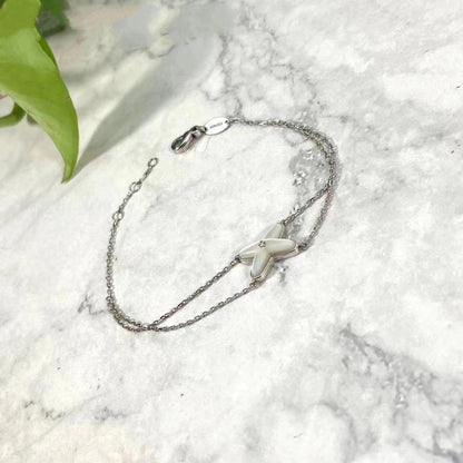 [⭐Clover Jewelry]JEUX BRACELET WHITE MOP SILVER 1 DIAMOND