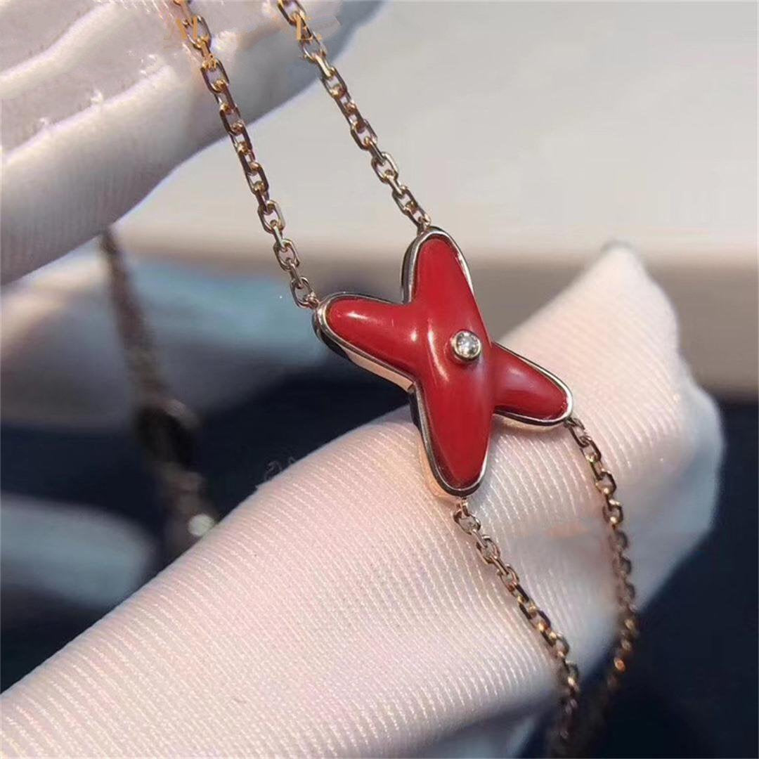 [⭐Clover Jewelry]JEUX BRACELET CARNELIAN PINK GOLD 1 DIAMOND