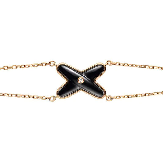 [⭐Clover Jewelry]JEUX BRACELET ONYX PINK GOLD 1 DIAMOND