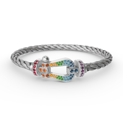 [⭐Clover Jewelry]FORC LARGE HORSESHOE  COLORED DIAMOND BRACELET SILVER