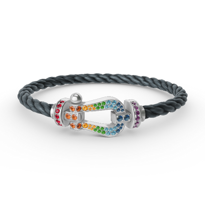 [⭐Clover Jewelry]FORC LARGE HORSESHOE  COLORED DIAMOND BRACELET SILVER