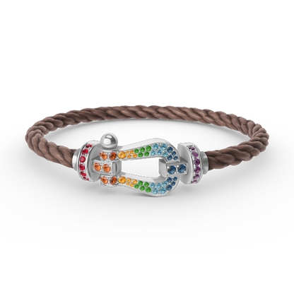 [⭐Clover Jewelry]FORC LARGE HORSESHOE  COLORED DIAMOND BRACELET SILVER