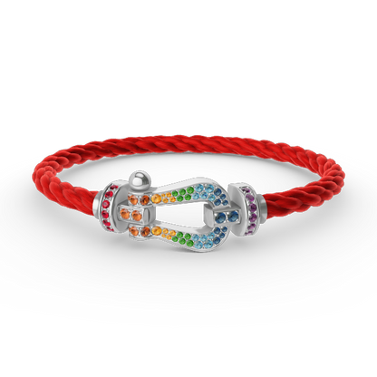 [⭐Clover Jewelry]FORC LARGE HORSESHOE  COLORED DIAMOND BRACELET SILVER