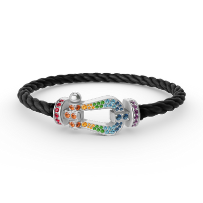 [⭐Clover Jewelry]FORC LARGE HORSESHOE  COLORED DIAMOND BRACELET SILVER
