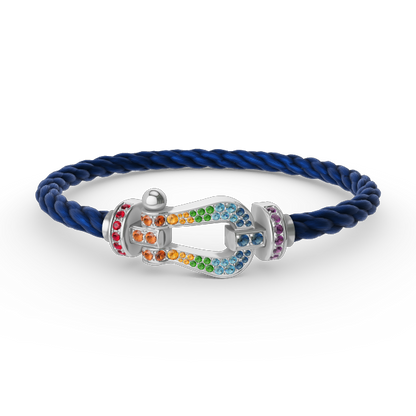 [⭐Clover Jewelry]FORC LARGE HORSESHOE  COLORED DIAMOND BRACELET SILVER