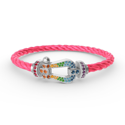 [⭐Clover Jewelry]FORC LARGE HORSESHOE  COLORED DIAMOND BRACELET SILVER