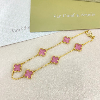 [⭐Clover Jewelry]2026 NEW CLOVER 6 MOTIF BUBBLE PINK ENAMEL BRACELET