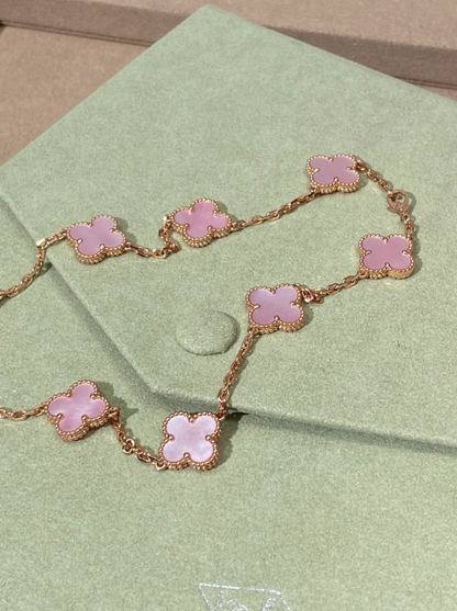 [⭐Clover Jewelry Jewellery] Pink Necklace with Ten Clover Designs