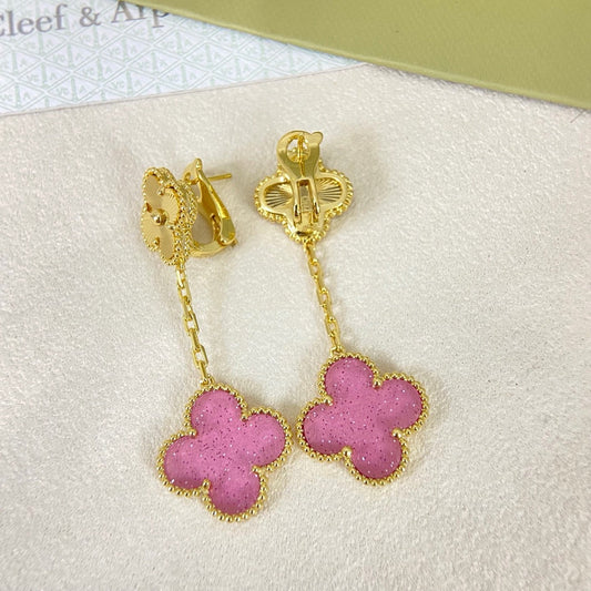 [⭐Clover Jewelry]2026 NEW CLOVER 2 MOTIF  BUBBLE PINK ENAMEL